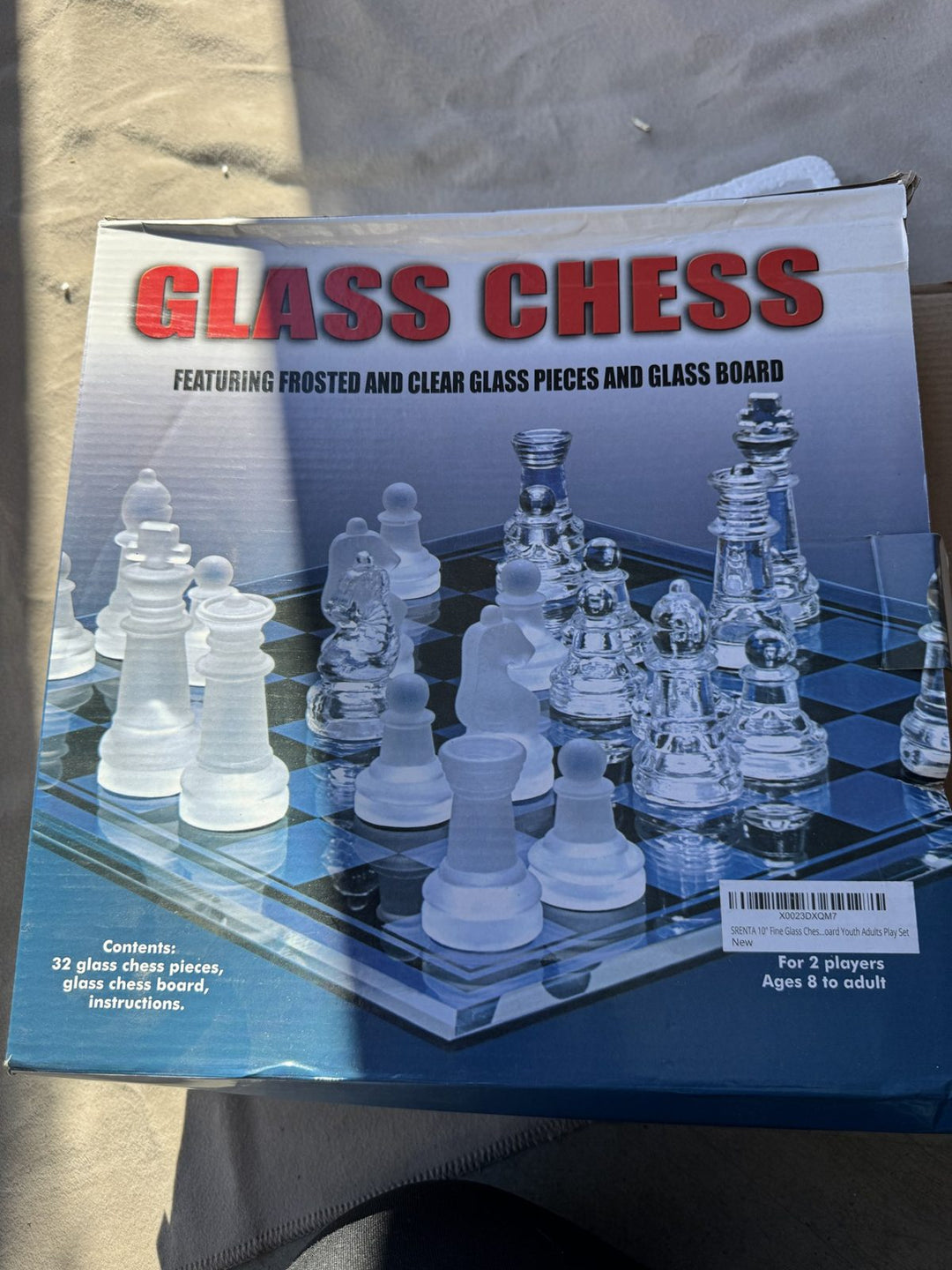 Lot 18 – Glass Chess Set with Frosted & Clear Pieces and Glass Board
