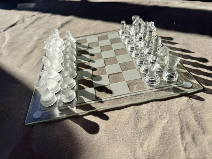 Lot 18 – Glass Chess Set with Frosted & Clear Pieces and Glass Board