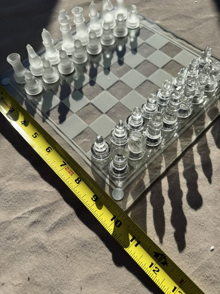 Lot 18 – Glass Chess Set with Frosted & Clear Pieces and Glass Board