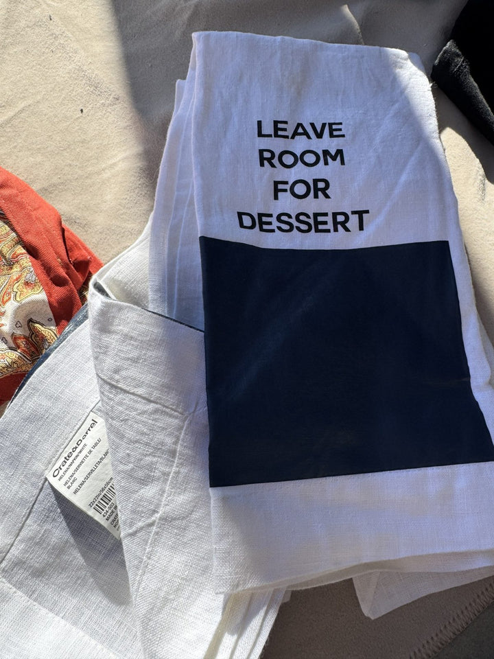 Lot 20 – Crate and Barrel "Leave Room for Dessert" Linen-Look Tea Towels, Set of 6