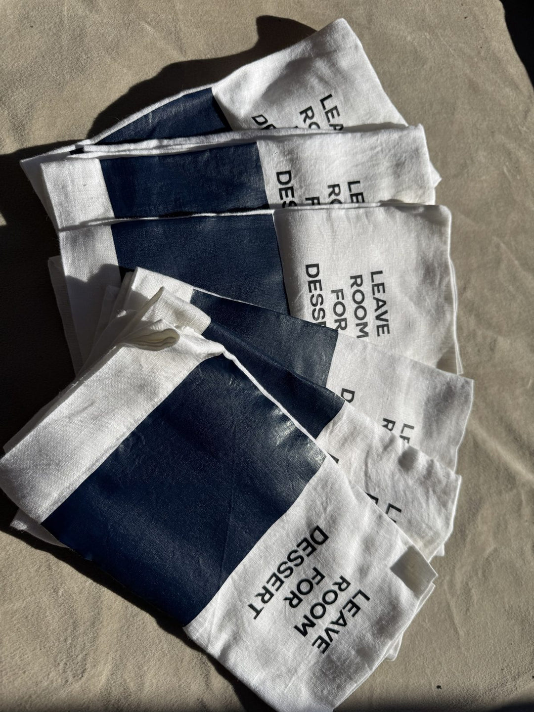 Lot 20 – Crate and Barrel "Leave Room for Dessert" Linen-Look Tea Towels, Set of 6