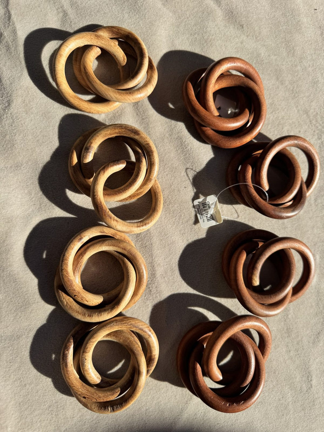 Lot 22 – Crate & Barrel 3-Ring Wood Napkin Rings, Set of 8 (Natural & Walnut)