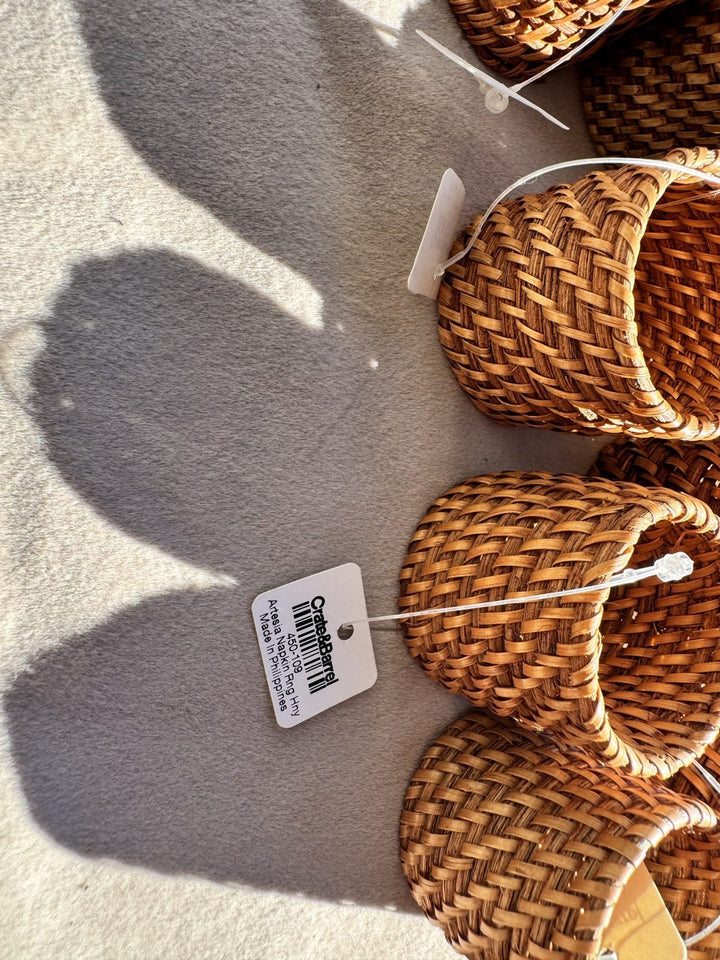 Lot 23 – Crate & Barrel Artesia Honey Rattan Napkin Rings, Set of 8