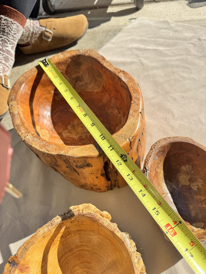 Lot 28 – Hand-Carved Rustic Teak Root Live-Edge Bowls, Set of 3