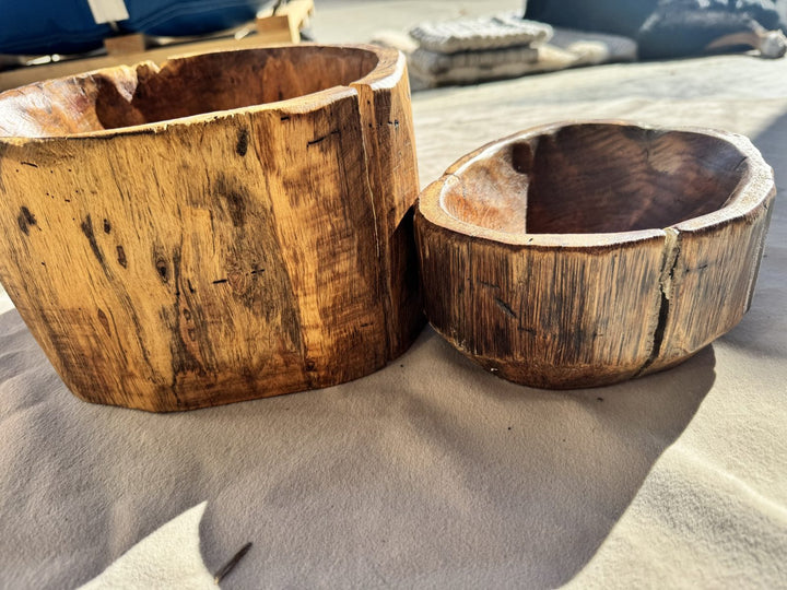 Lot 80 – Hand-Carved Rustic Teak Root Live-Edge Bowls, Set of 2