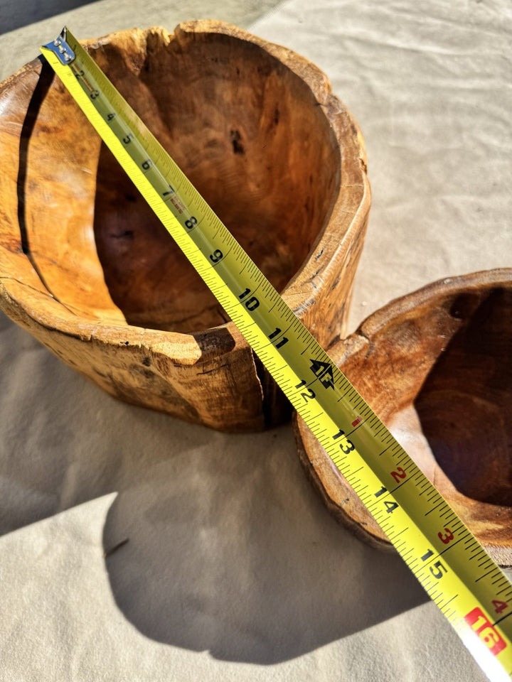 Lot 80 – Hand-Carved Rustic Teak Root Live-Edge Bowls, Set of 2