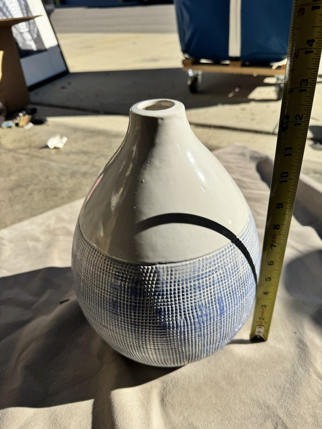 Lot 35 – Blue & White Textured Ceramic Teardrop Vase, 12 in