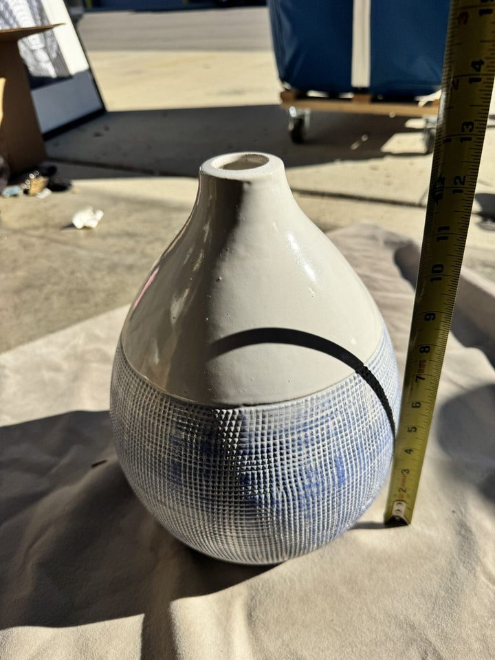 Lot 35 – Blue & White Textured Ceramic Teardrop Vase, 12 in