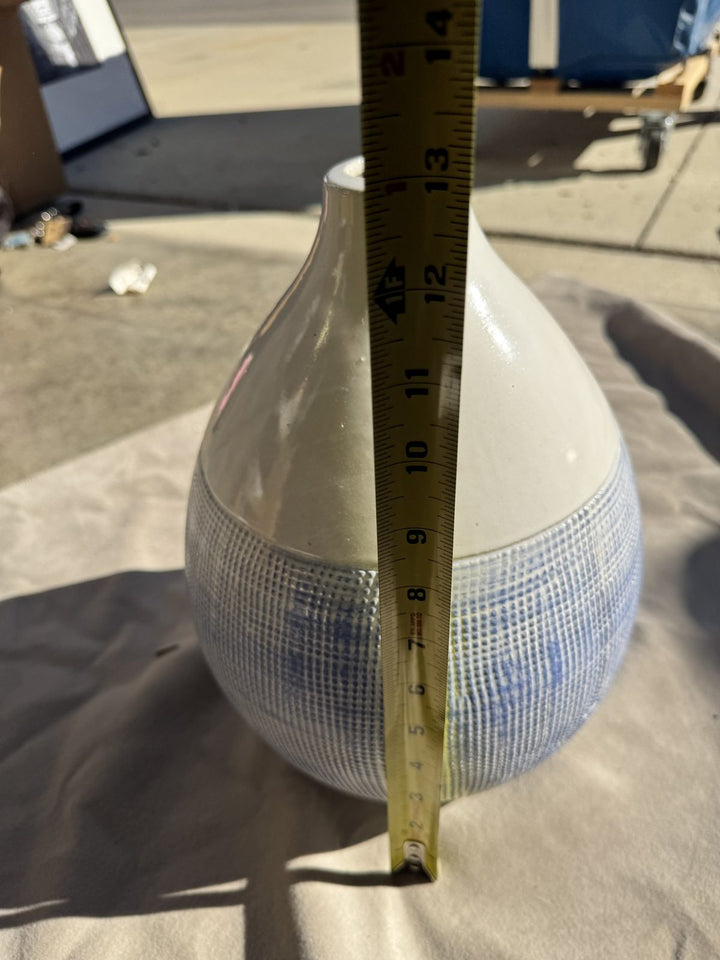 Lot 35 – Blue & White Textured Ceramic Teardrop Vase, 12 in