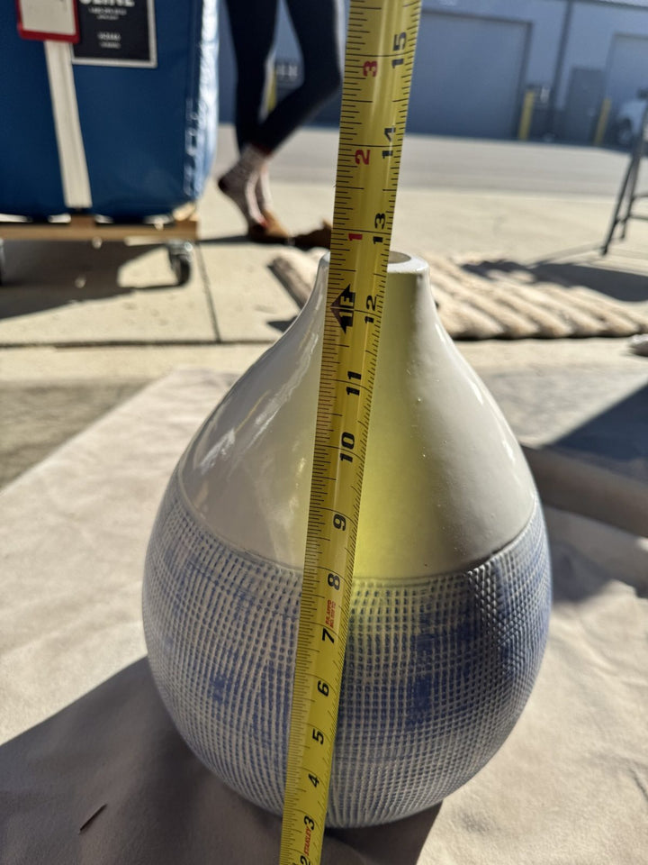 Lot 35 – Blue & White Textured Ceramic Teardrop Vase, 12 in