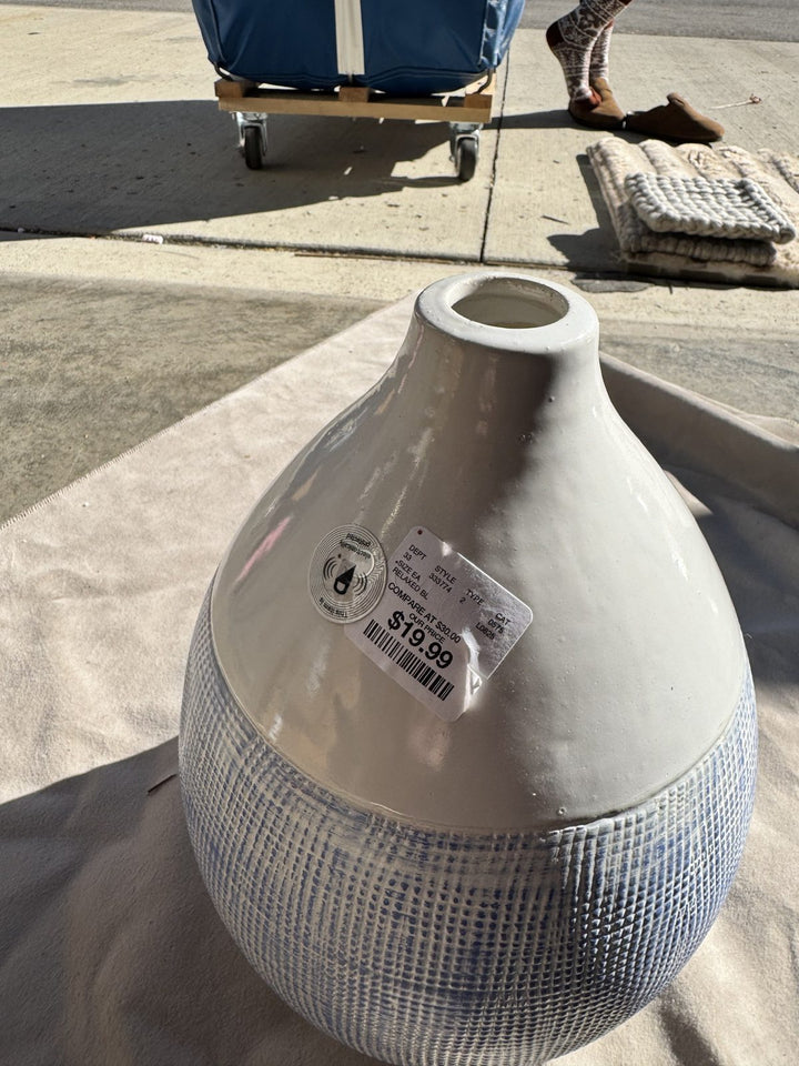 Lot 35 – Blue & White Textured Ceramic Teardrop Vase, 12 in