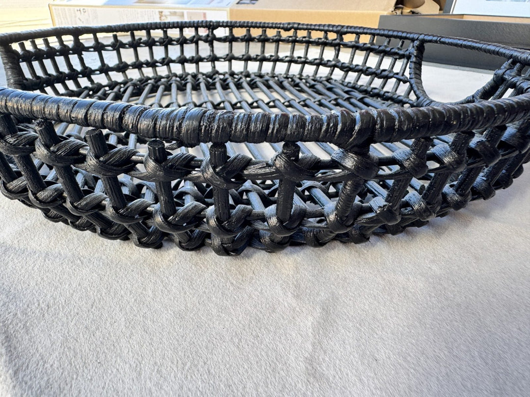 Lot 43 – Black Woven Round Basket Tray with Handles, 18in
