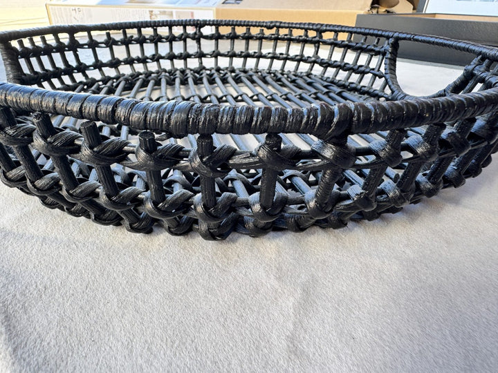 Lot 43 – Black Woven Round Basket Tray with Handles, 18in