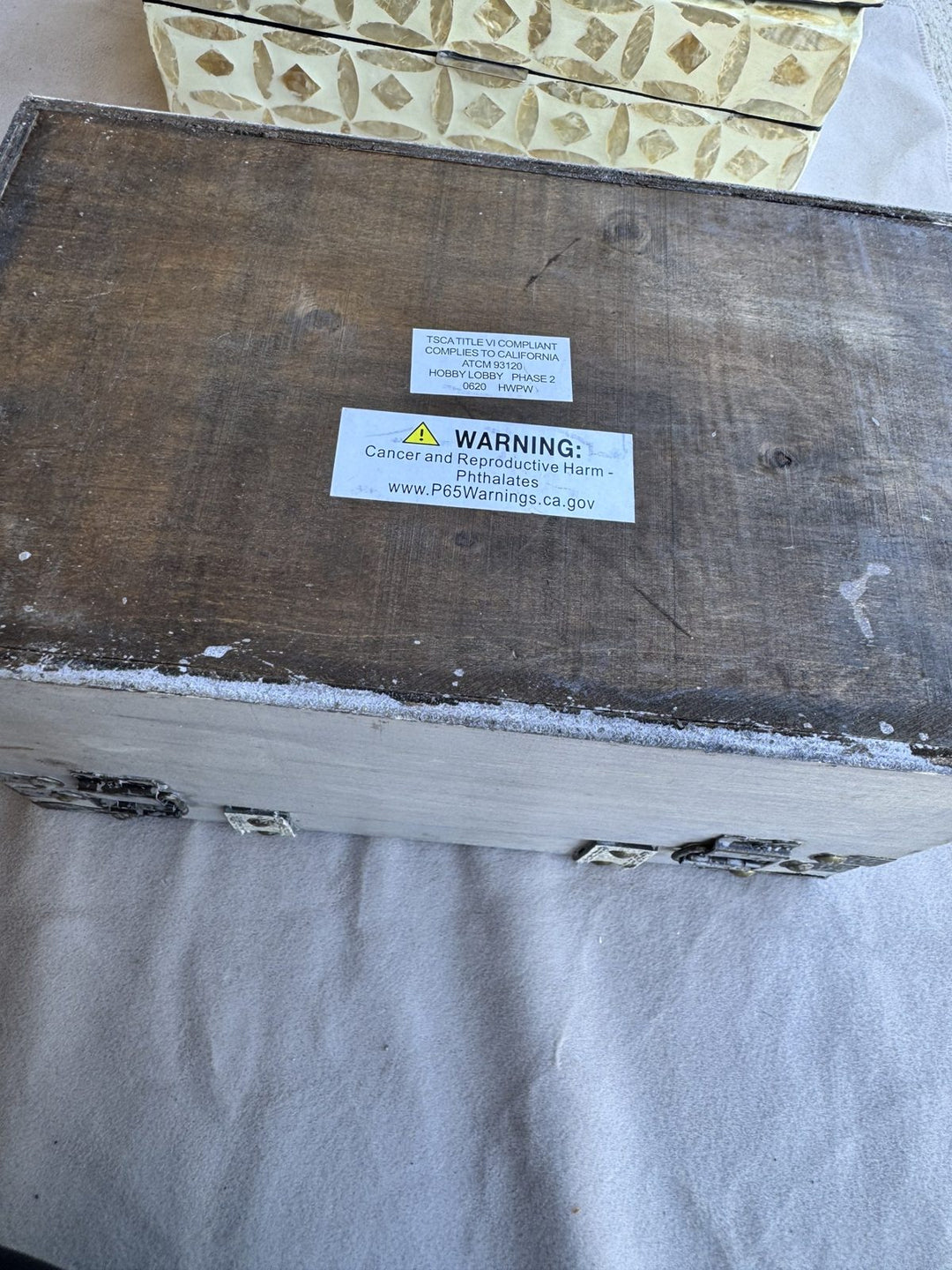 Lot 64 – Whitewashed Wood Trunk Box with Metal Trim & Straps