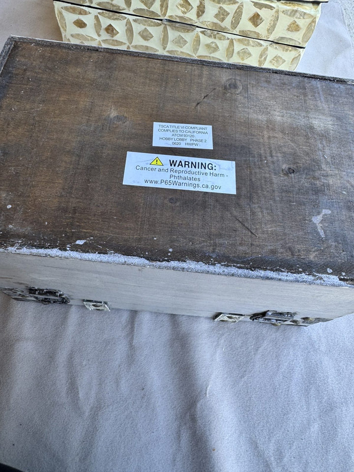 Lot 64 – Whitewashed Wood Trunk Box with Metal Trim & Straps