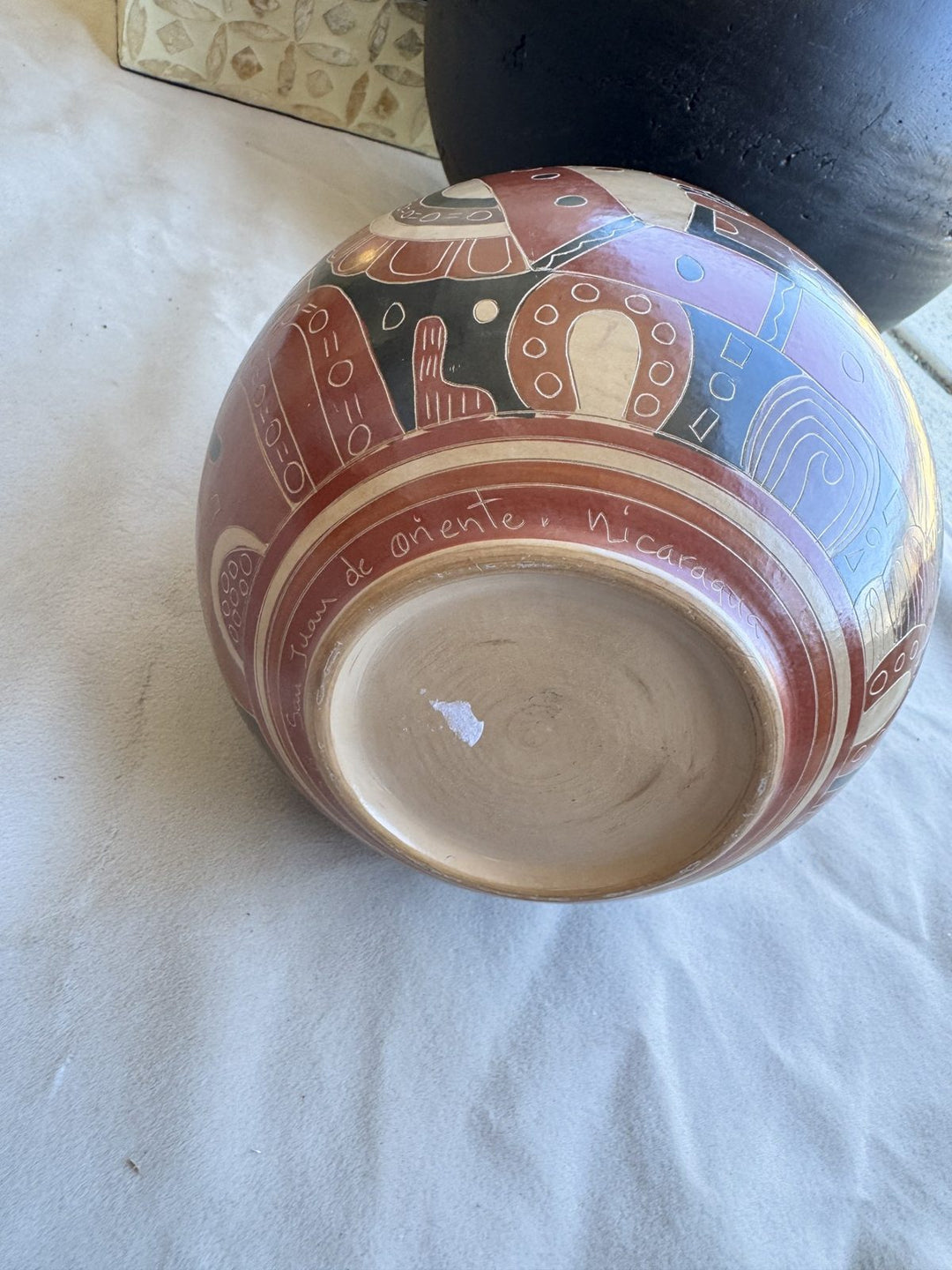 Lot 68 – Signed Nicaraguan Hand-Carved Pottery Vase, 9 in
