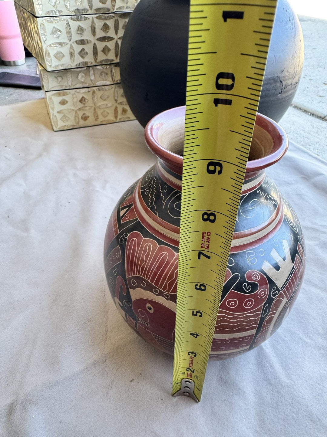 Lot 68 – Signed Nicaraguan Hand-Carved Pottery Vase, 9 in