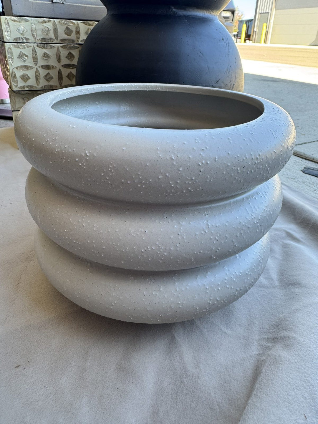 Lot 69 – Stacked Ring Bubble Ceramic Planter, Speckled Gray