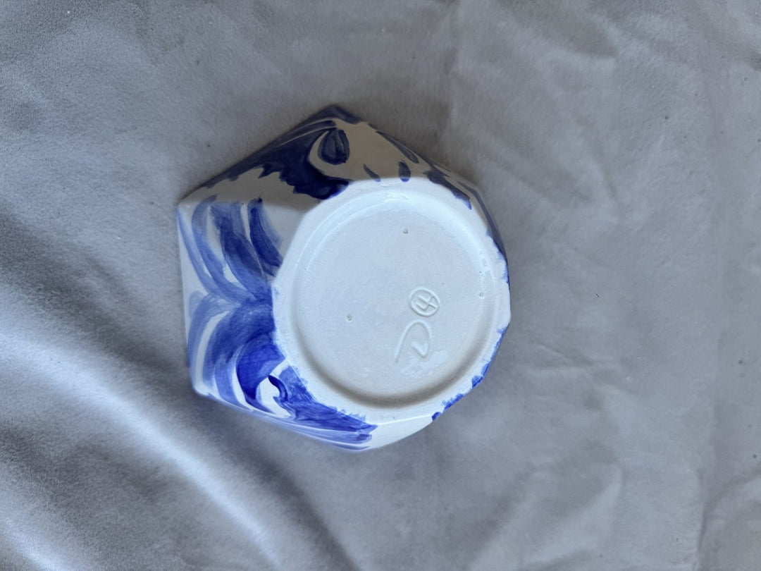 Lot 72 – Blue & White Hand-Painted Hexagon Ceramic Bowl, 7 in