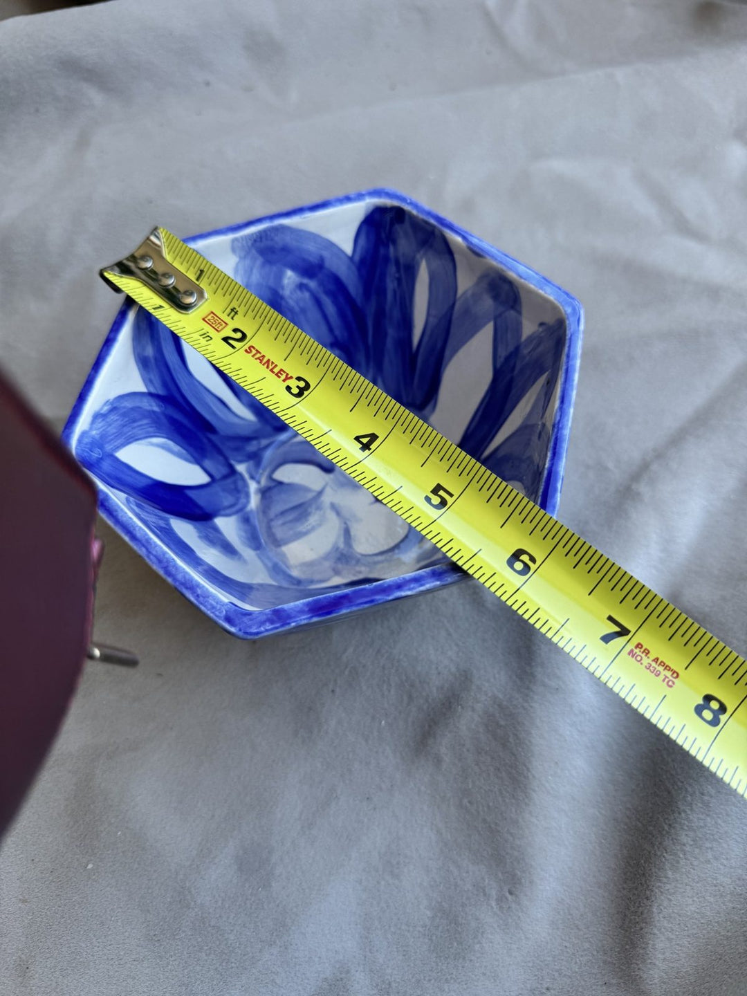Lot 72 – Blue & White Hand-Painted Hexagon Ceramic Bowl, 7 in