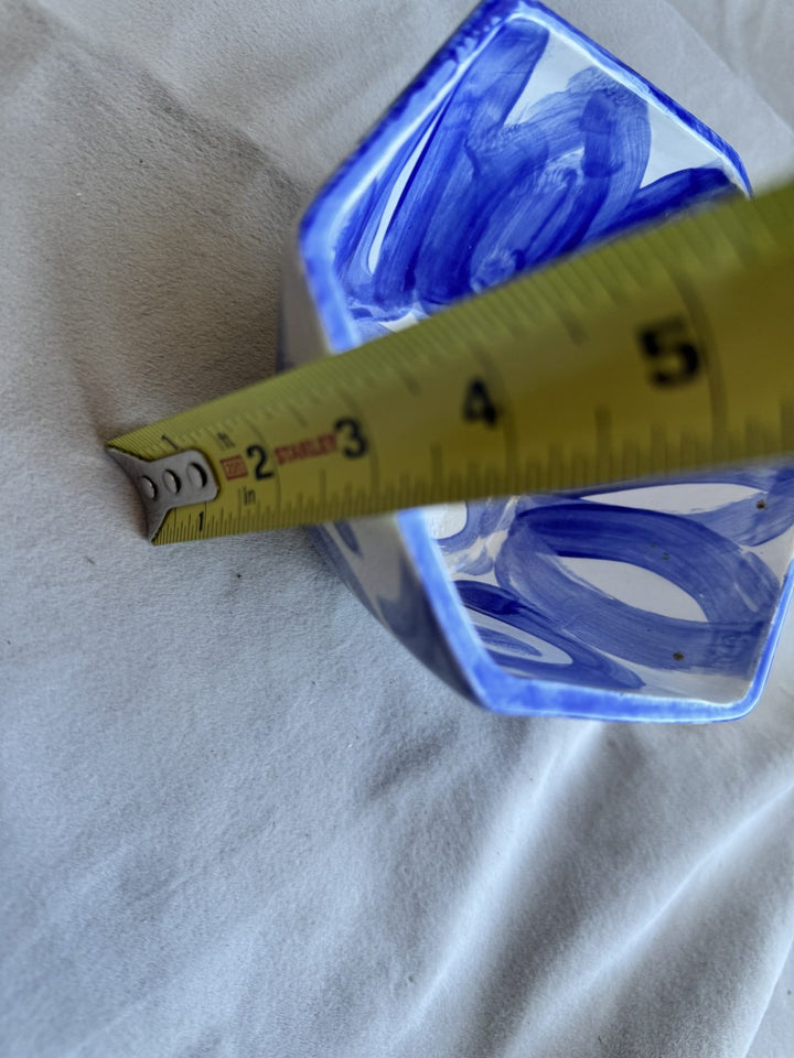 Lot 72 – Blue & White Hand-Painted Hexagon Ceramic Bowl, 7 in