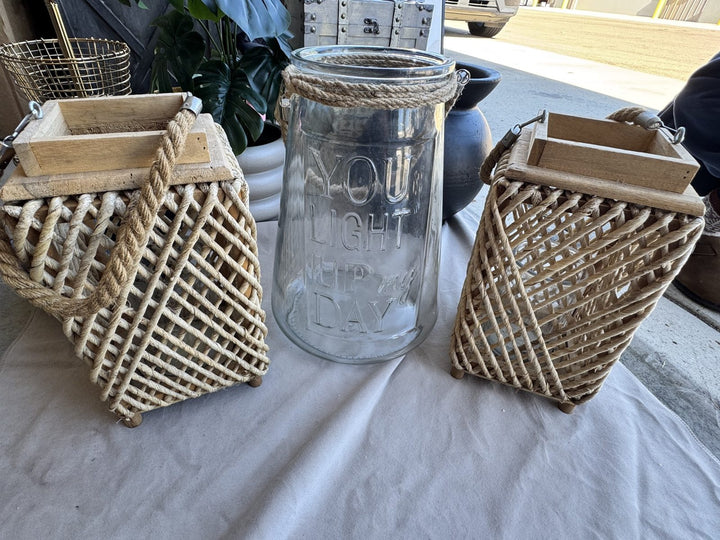 Lot 76 – Pair of Woven Rope Lanterns with Wood Frame & Handle