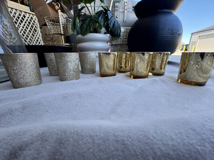 Lot 78 – Gold Glitter & Mercury Glass Votive Candle Holders, 10 pc