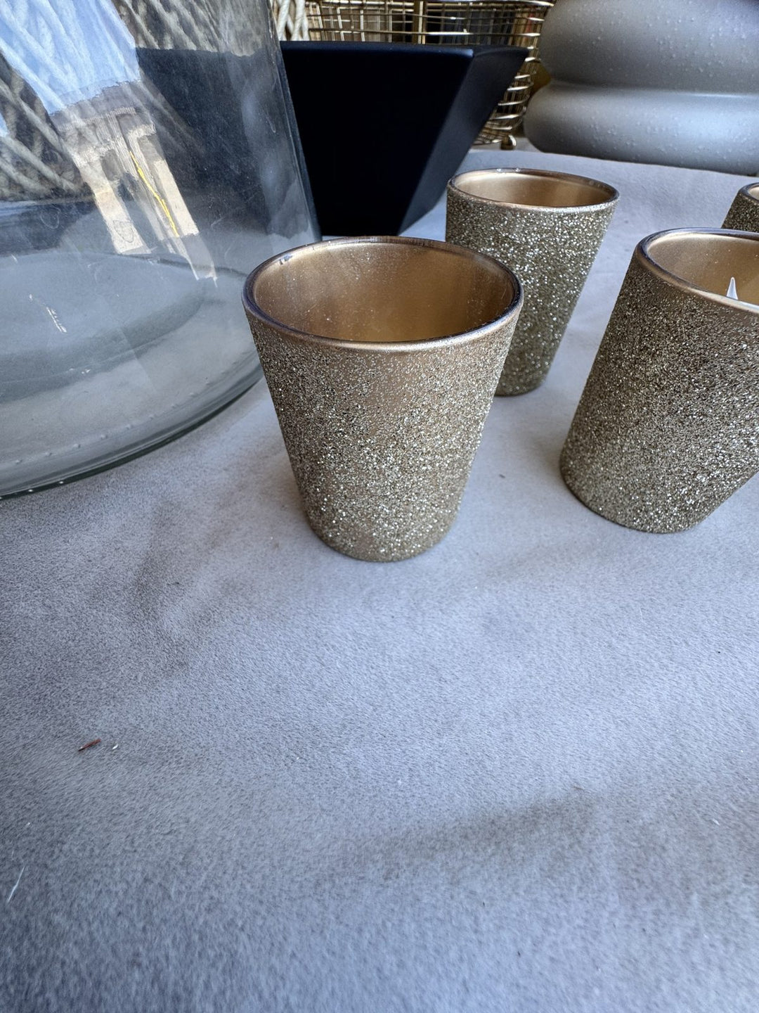 Lot 78 – Gold Glitter & Mercury Glass Votive Candle Holders, 10 pc