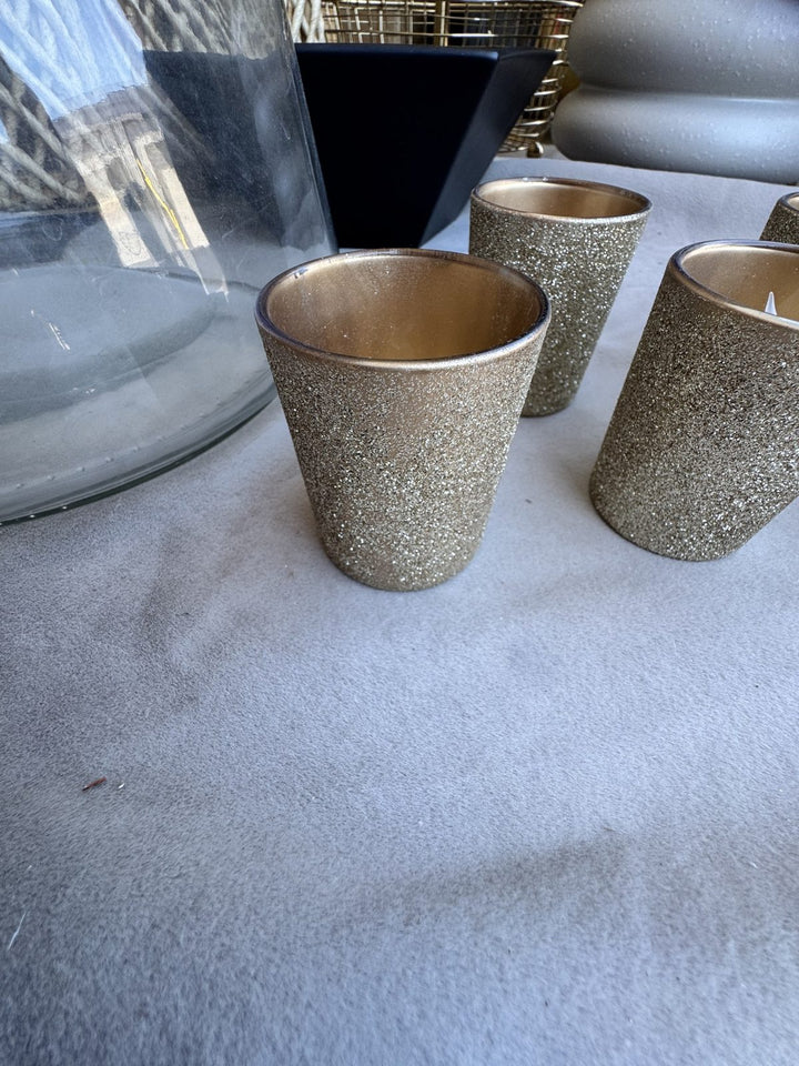 Lot 78 – Gold Glitter & Mercury Glass Votive Candle Holders, 10 pc