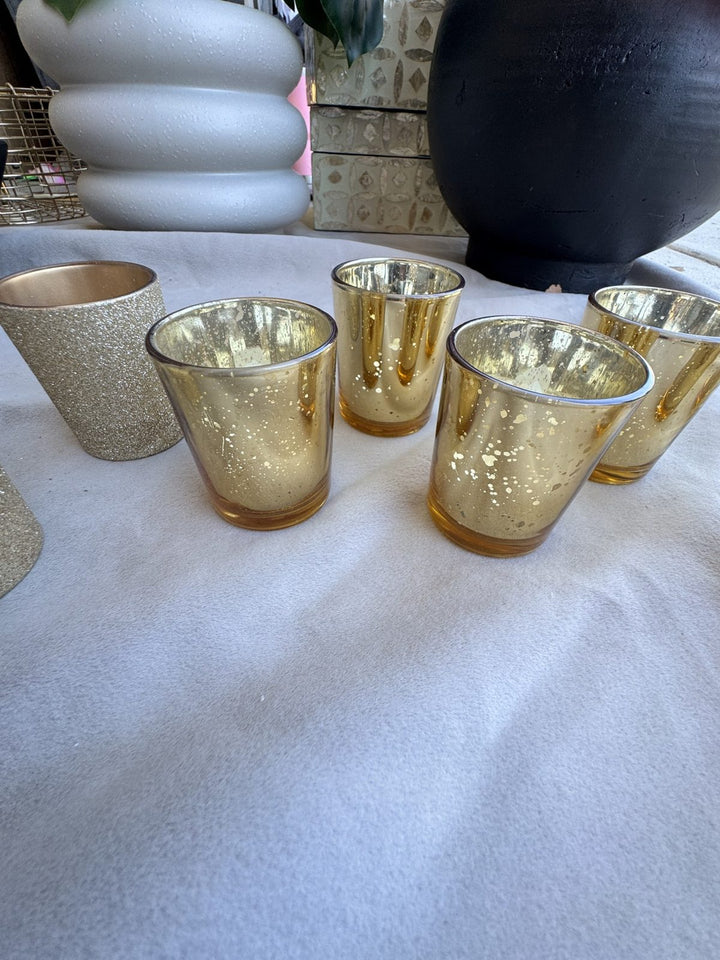 Lot 78 – Gold Glitter & Mercury Glass Votive Candle Holders, 10 pc