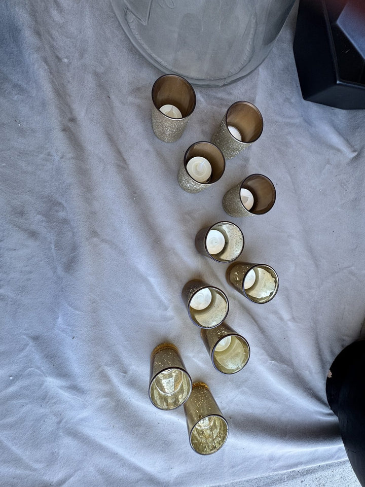 Lot 78 – Gold Glitter & Mercury Glass Votive Candle Holders, 10 pc