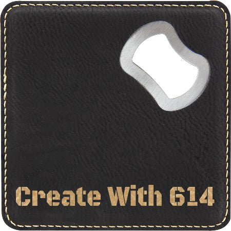 Laserable Leatherette Bottle Opener Coaster Black Gold | Create With 614