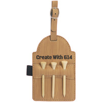 Laserable Leatherette Golf Bag Tag with 3 Wooden Tees