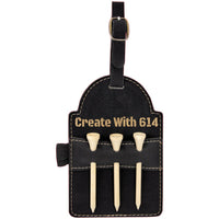 Laserable Leatherette Golf Bag Tag with 3 Wooden Tees
