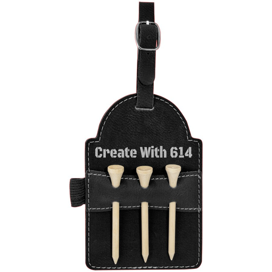 Laserable Leatherette Golf Bag Tag with 3 Wooden Tees