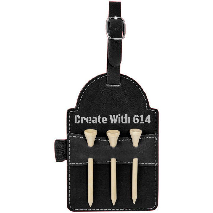 Laserable Leatherette Golf Bag Tag with 3 Wooden Tees