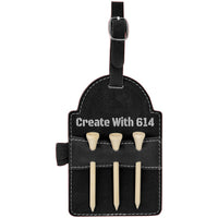 Laserable Leatherette Golf Bag Tag with 3 Wooden Tees