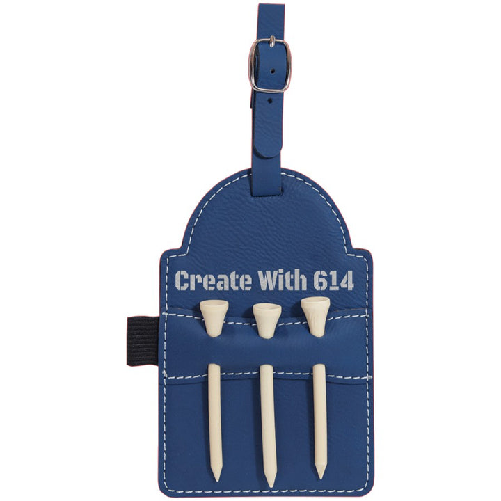 Laserable Leatherette Golf Bag Tag with 3 Wooden Tees