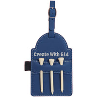 Laserable Leatherette Golf Bag Tag with 3 Wooden Tees