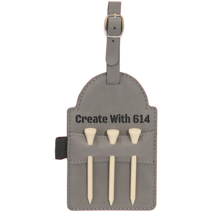 Laserable Leatherette Golf Bag Tag with 3 Wooden Tees
