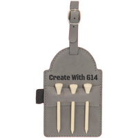 Laserable Leatherette Golf Bag Tag with 3 Wooden Tees