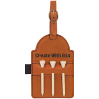 Laserable Leatherette Golf Bag Tag with 3 Wooden Tees