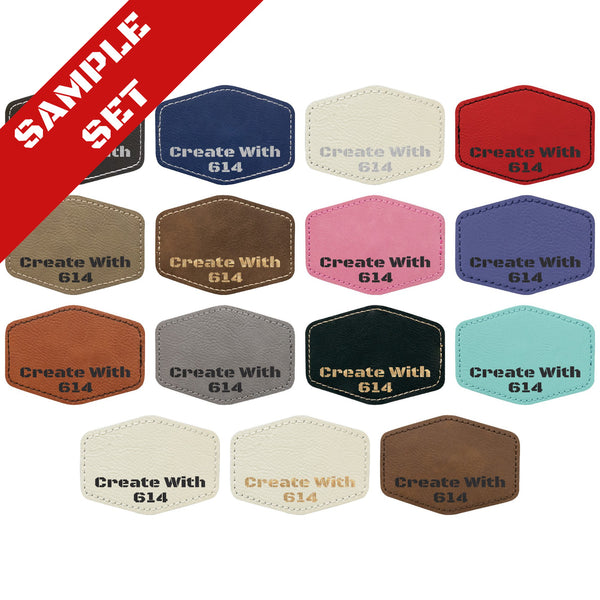Laserable Leatherette 3" x 2" Hexagon Patch with Adhesive Sample Set