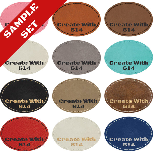 Laserable Leatherette 3.5" x 2.5" Oval Patch with Adhesive Sample Set | Create With 614