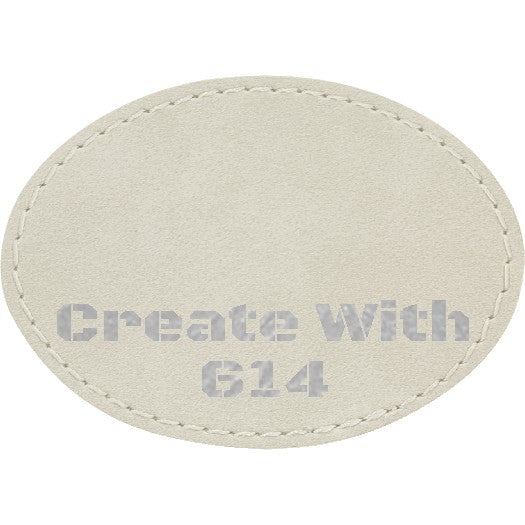 Laserable Leatherette Patch 3.5"x2.5" Oval White Silver | Create With 614