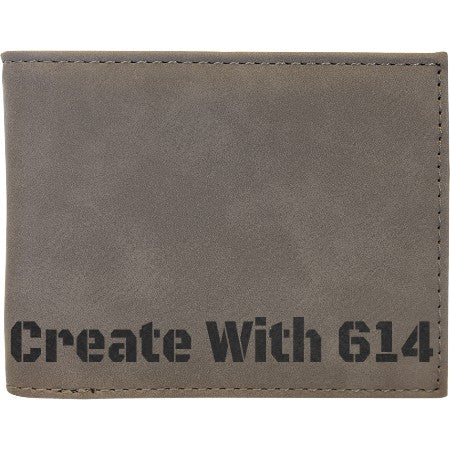 Laserable Leatherette Bi-Fold Wallet w/Flip ID Gray Black | Create With 614
