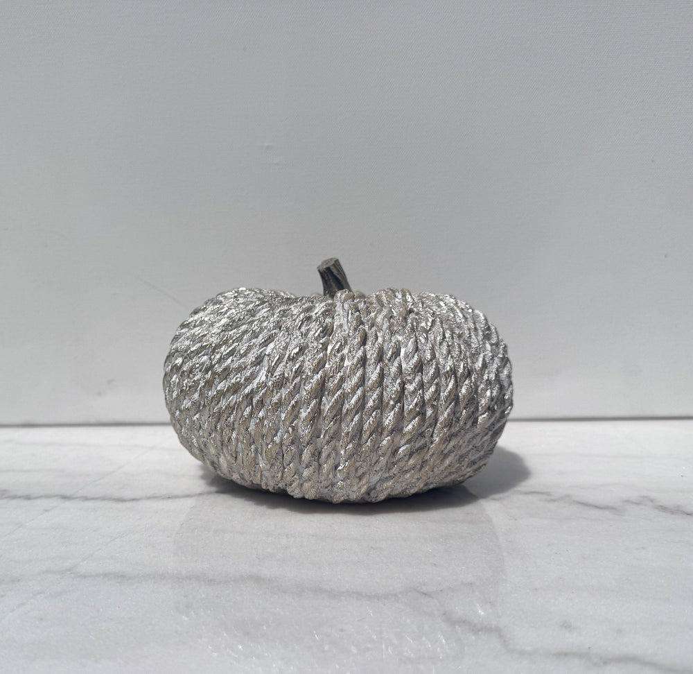 Round silver rope-textured resin pumpkin