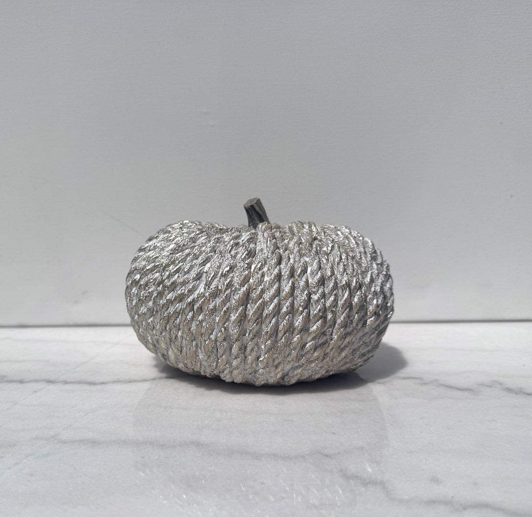 Round silver rope-textured resin pumpkin