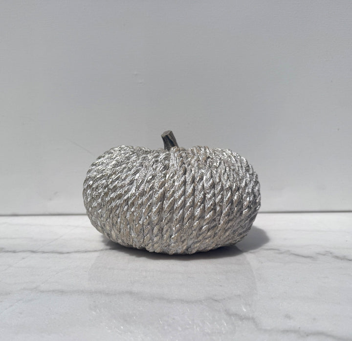 Round silver rope-textured resin pumpkin