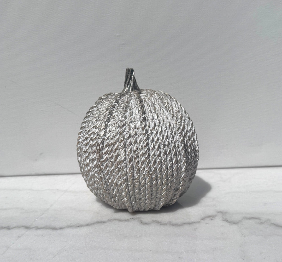 Tall silver rope-textured resin pumpkin